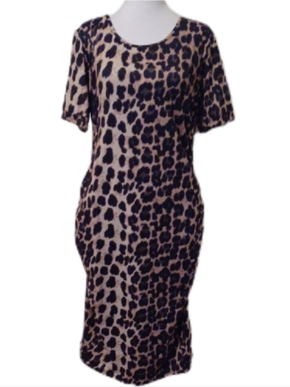 × Leopard Print Short Sleeve Bodycon Dress - Beige and Black Women's Size Large